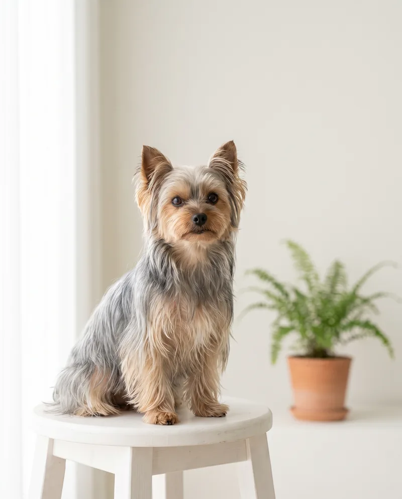 Freshly groomed Yorkie portrait